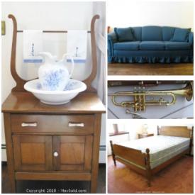 MaxSold Auction: This online auction features FURNITURE; Washstand; valet bench; child's table/chair/desk; Thomasville chest and dresser; Ethan Allen cabinets; dining tables/chairs. COLLECTIBLE: Military, political, crockery, pewter, pottery, doilies/table linens/handkerchiefs; stamps/coins. CHINA: 43 pieces Lenox "Montclair" dishes; Lenox decor; 32 pieces Sangostone "Apple Blossom" dishes. GLASS/CRYSTAL: 18 pieces Fostoria "Bridal Belle" stemware; serving pieces; punch bowl set; colored. Silver plate/sterling. VINTAGE: Picnic basket. Cleveland trumpet. HANDMADE: Knitted afghans; quilts; needlepoint. Kenmore sewing machine. Yard and Garden and more!